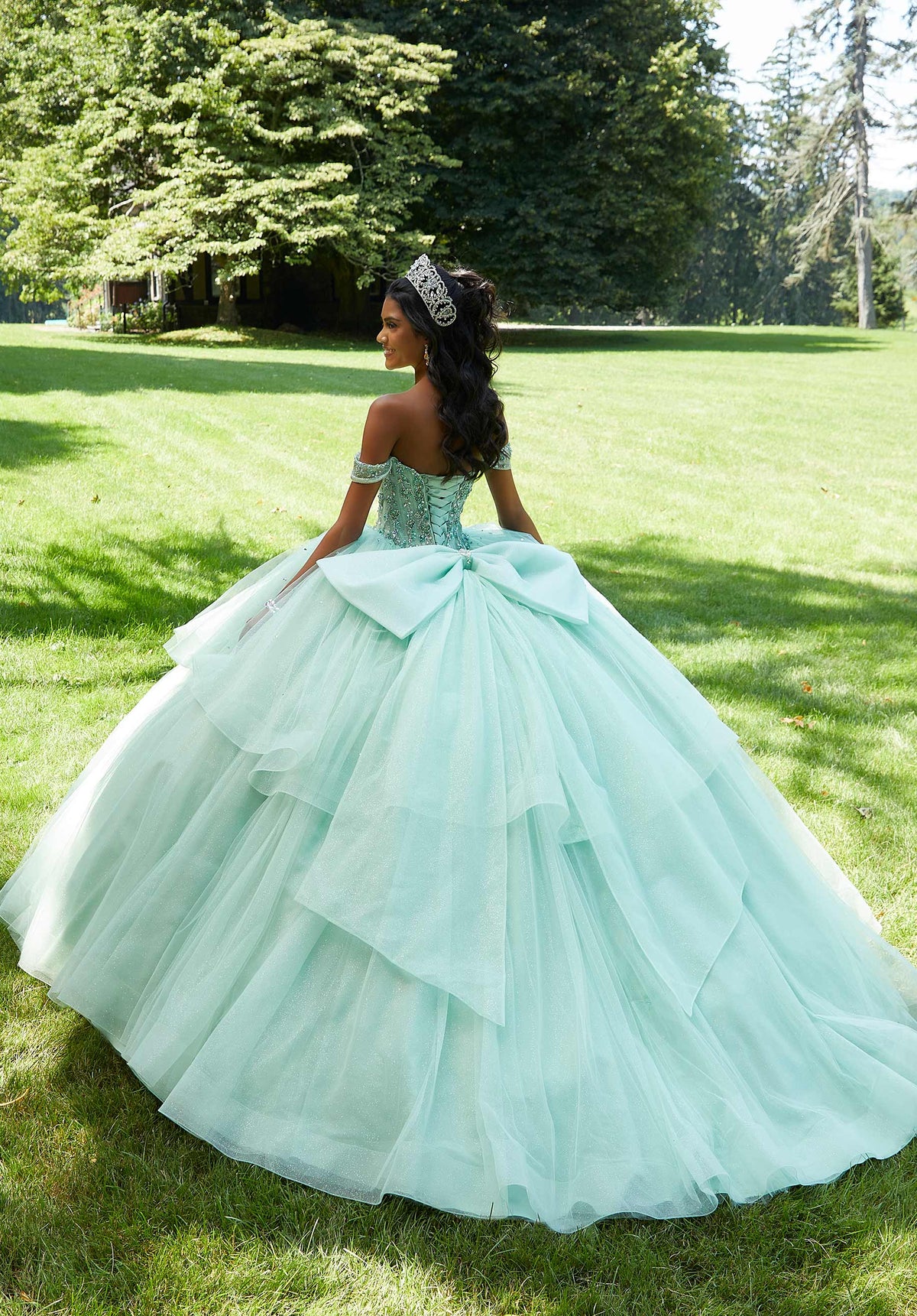Vestido de quinceañera con corpiño tipo corsé y cuentas de cristal y diamantes de imitación