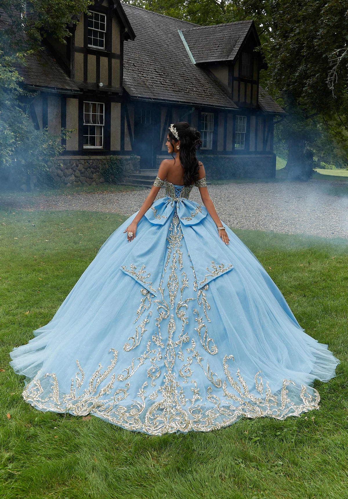 Vestido Quinceañera con Estampado de Lentejuelas, Diamantes de Imitación y Cuentas de Cristal